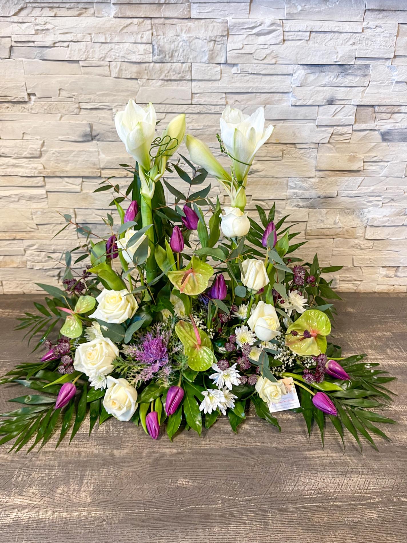 Devant de tombe blanc et violet 100 euros